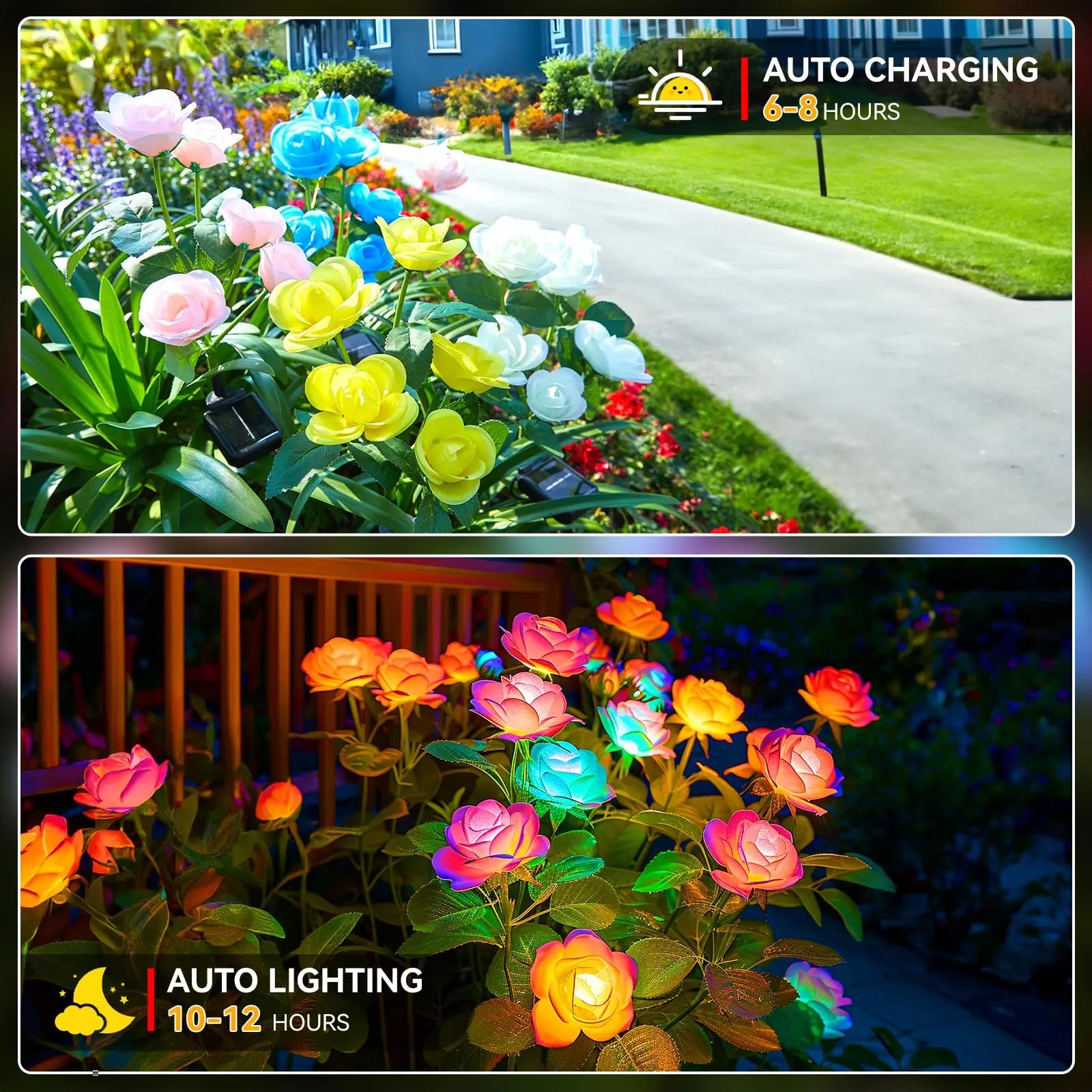 Solar Garden Lights, Outdoor Solar Flower Lights, Solar Flower Lights W/7 Changing Colors, Waterproof Solar Lights, Solar Flower Lights For Yard.