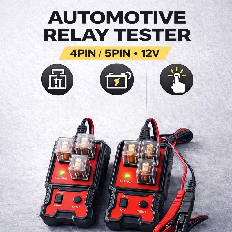 Auto Car Automotive Relay Tester For 12V Automotive 4 Pin and 5 Pin Relay Tester Automotive Universal With Battery Clamp, Handheld Relay Tester With Battery Clamp