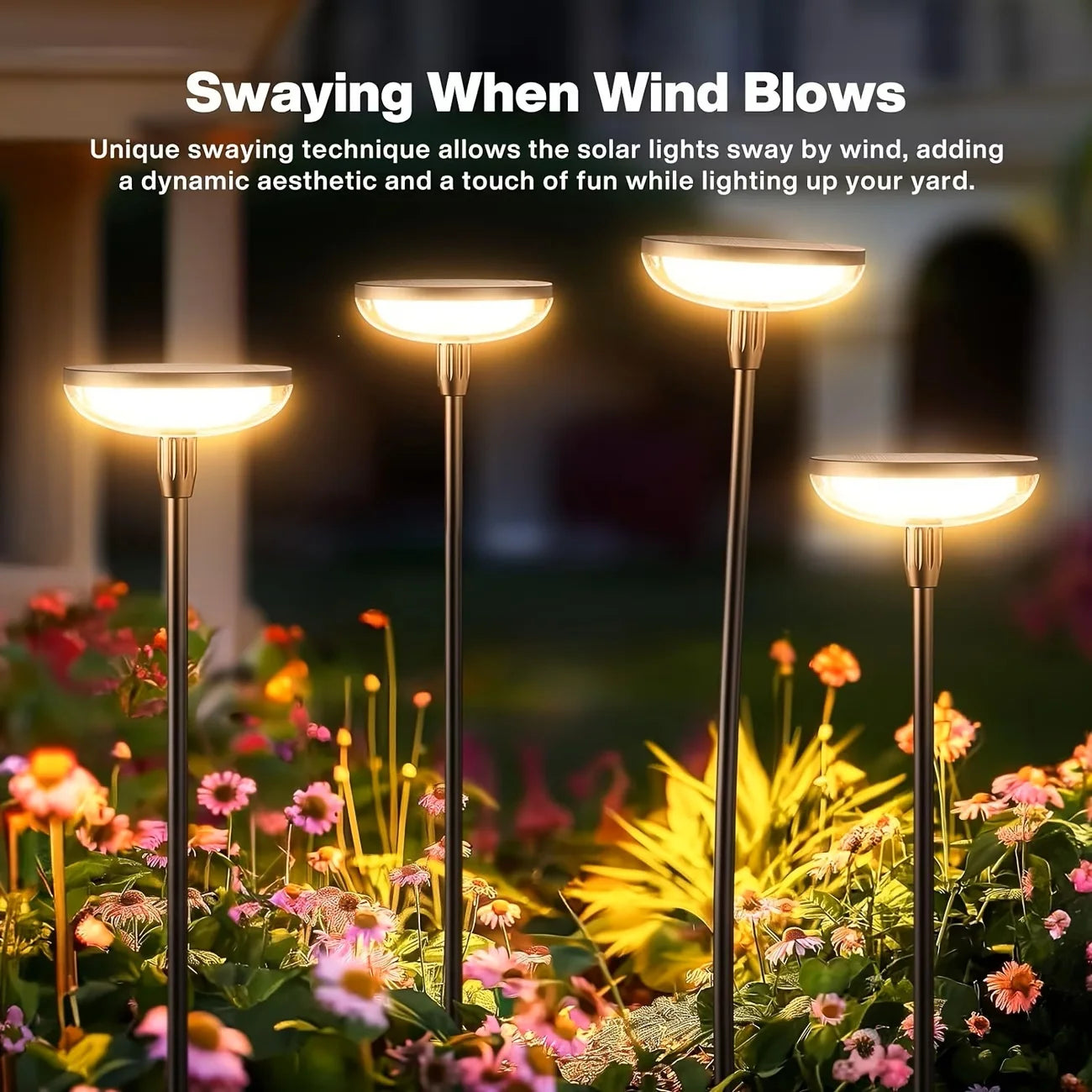 Solar Powered Pathway Lights, Outdoor Swaying Garden Lights; IP65 Waterproof for Planters, Landscape Lighting, Decoration Warm Light.