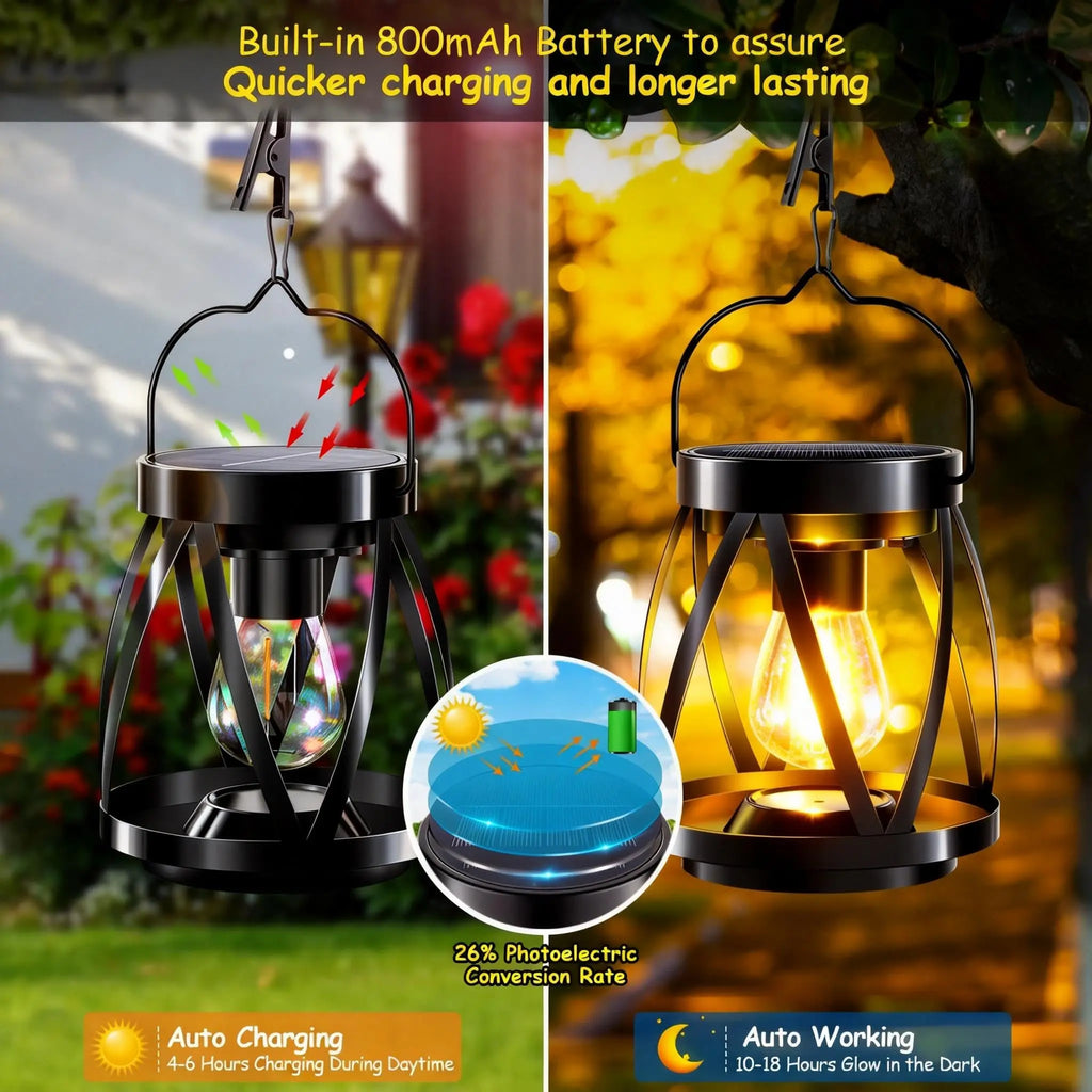 Solar Lanterns Outdoor Hanging 2 Pack, Upgraded Bright Solar Lantern Lights, Outdoor Waterproof, Solar Lanterns Shines Over 12Hrs