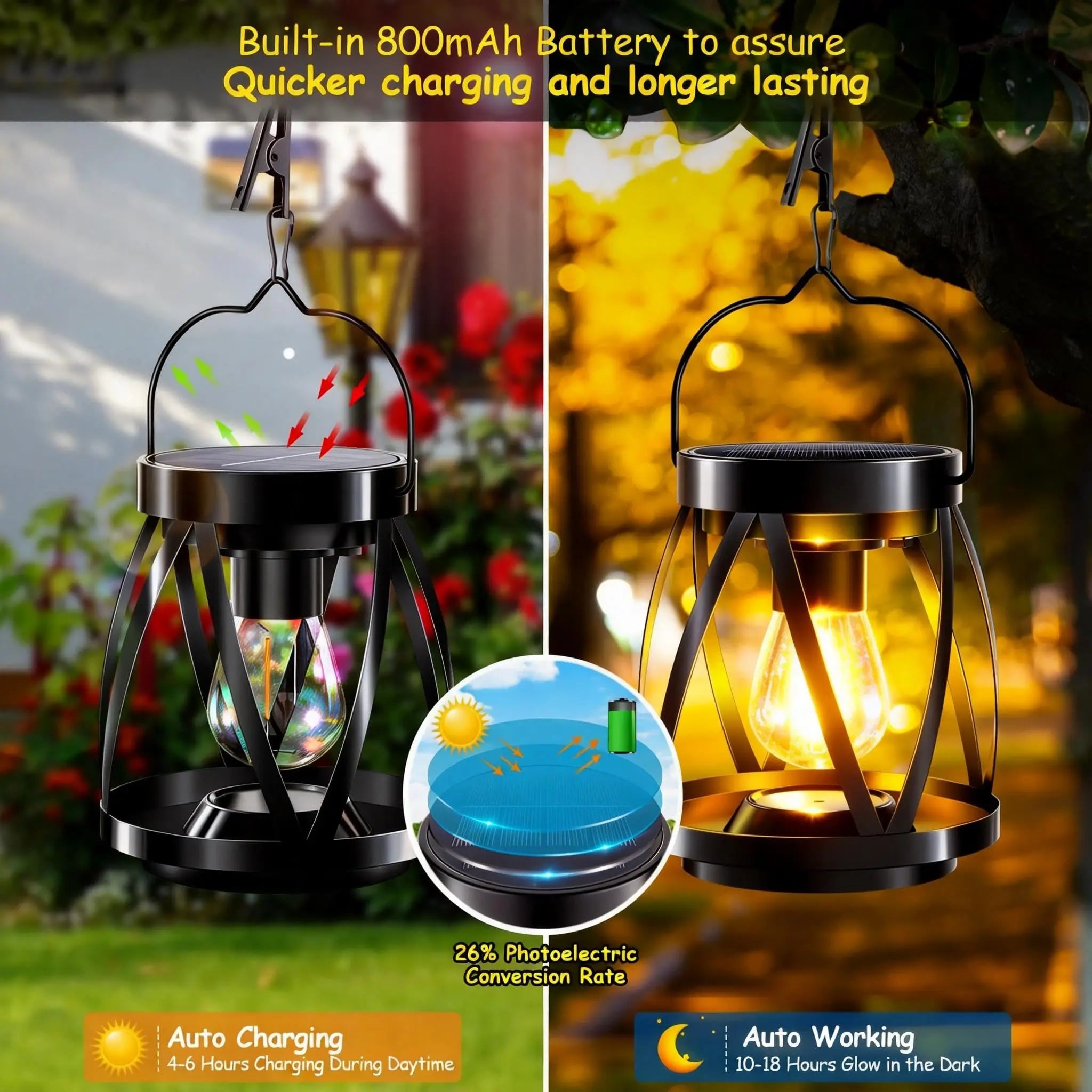 Solar Lanterns Outdoor Hanging 2 Pack, Upgraded Bright Solar Lantern Lights, Outdoor Waterproof, Solar Lanterns Shines Over 12Hrs