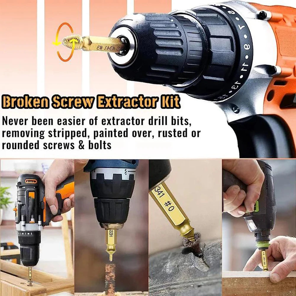 12PCS Damaged Screw Extractor Set Broken Bolt Stripped Screw Remover Drill Bit Tool Kit For Easy Bolt/Screw Removal