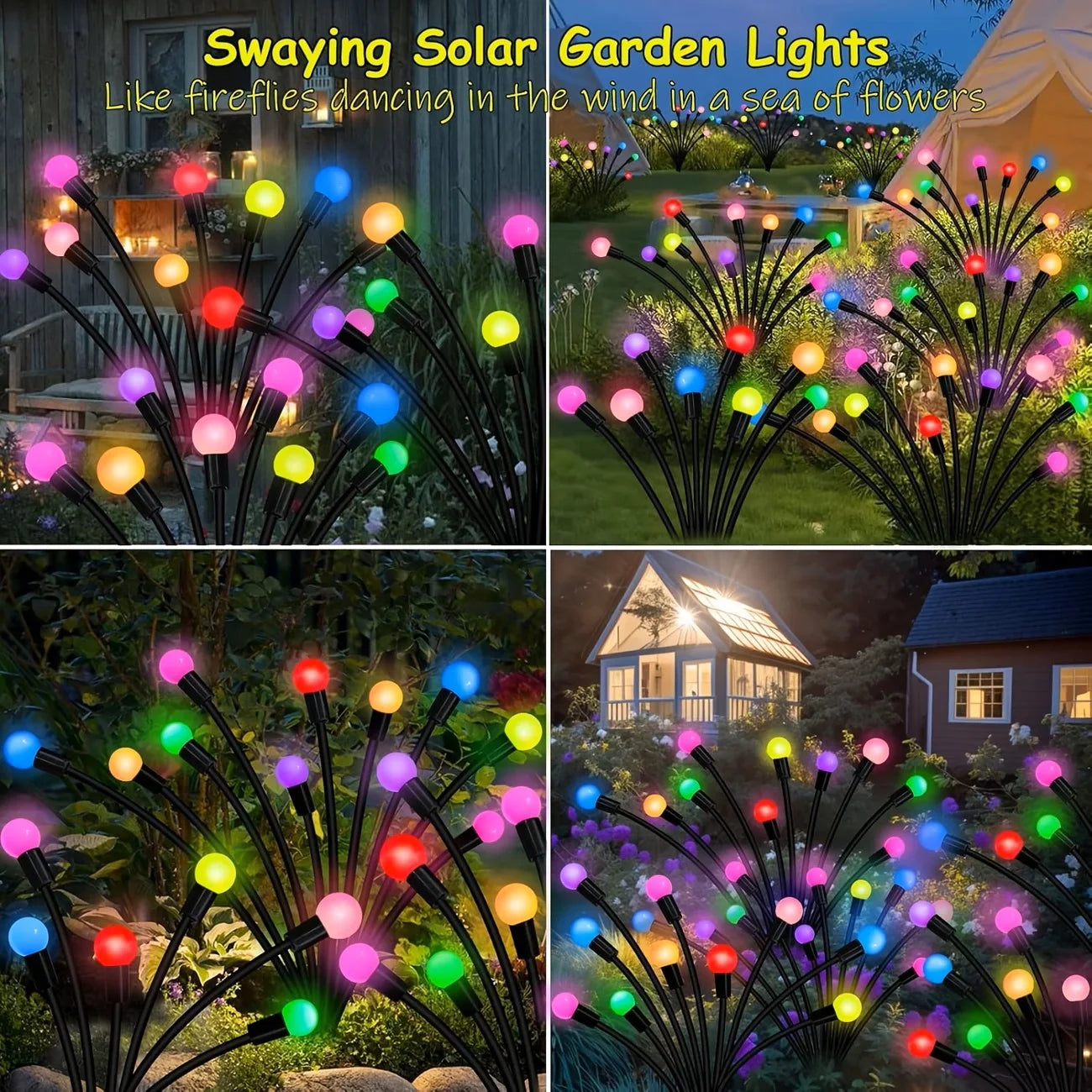 LED Solar Garden Lights Powered Firefly Lights Outdoor Waterproof Vibrant Garden Lights for Patio Pathway Decoration