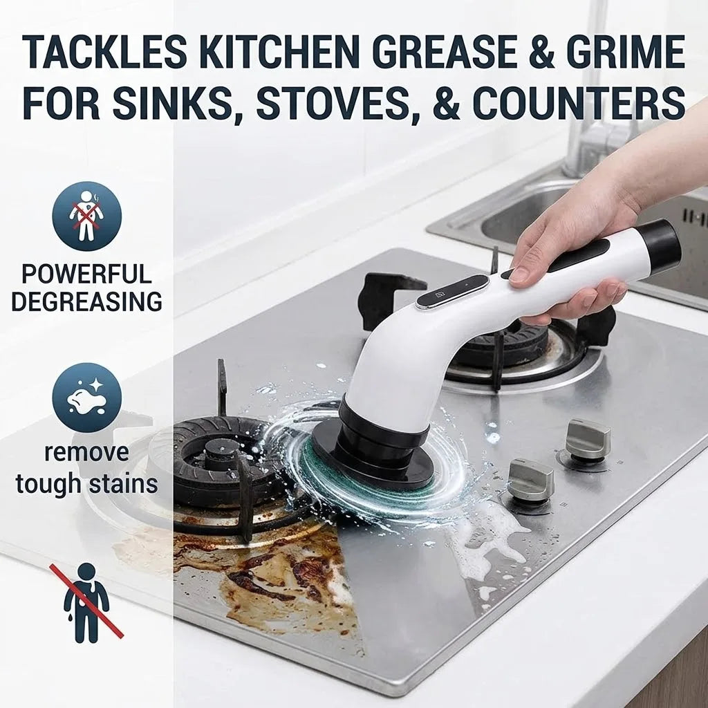 9-in-1 Power Spin Scrubber Kit – Wireless Electric Rotating Brush with Interchangeable Heads & Adjustable Handle, Multi-Surface Shower & Floor Cleaner