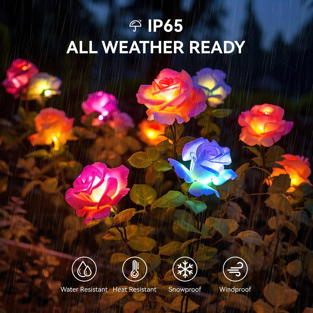Solar Garden Lights, Outdoor Solar Flower Lights, Solar Flower Lights W/7 Changing Colors, Waterproof Solar Lights, Solar Flower Lights For Yard.