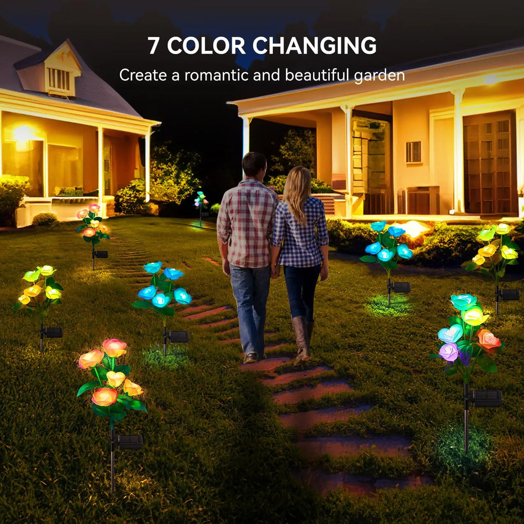 Solar Garden Lights, Outdoor Solar Flower Lights, Solar Flower Lights W/7 Changing Colors, Waterproof Solar Lights, Solar Flower Lights For Yard.