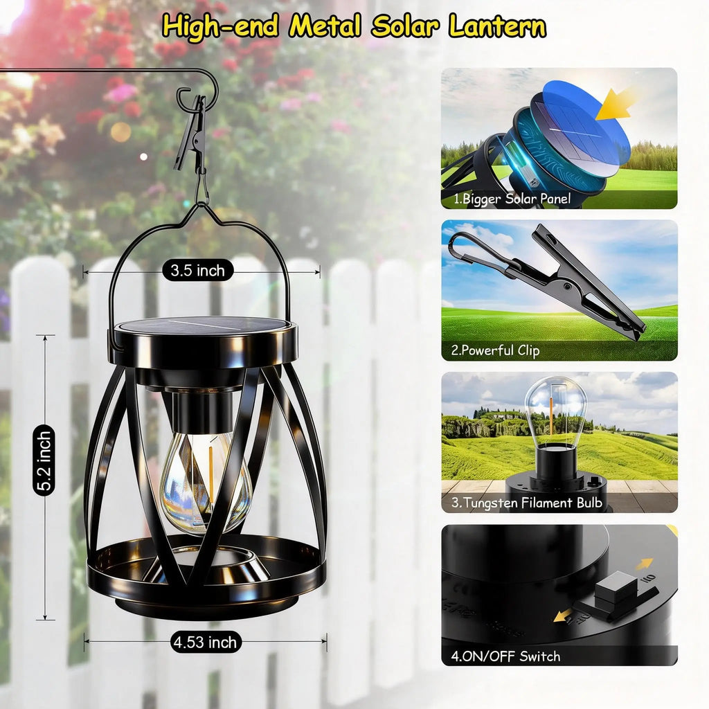 Solar Lanterns Outdoor Hanging 2 Pack, Upgraded Bright Solar Lantern Lights, Outdoor Waterproof, Solar Lanterns Shines Over 12Hrs