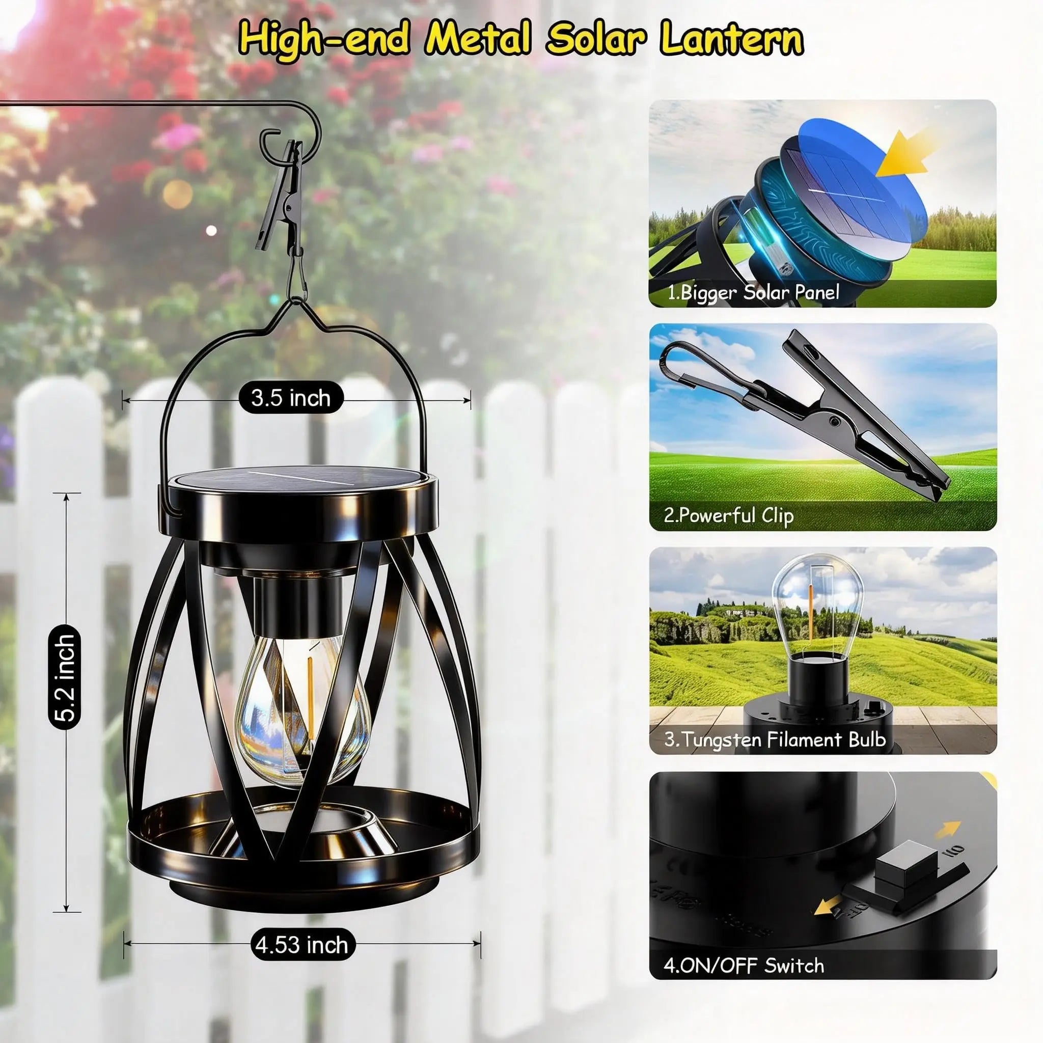 Solar Lanterns Outdoor Hanging 2 Pack, Upgraded Bright Solar Lantern Lights, Outdoor Waterproof, Solar Lanterns Shines Over 12Hrs