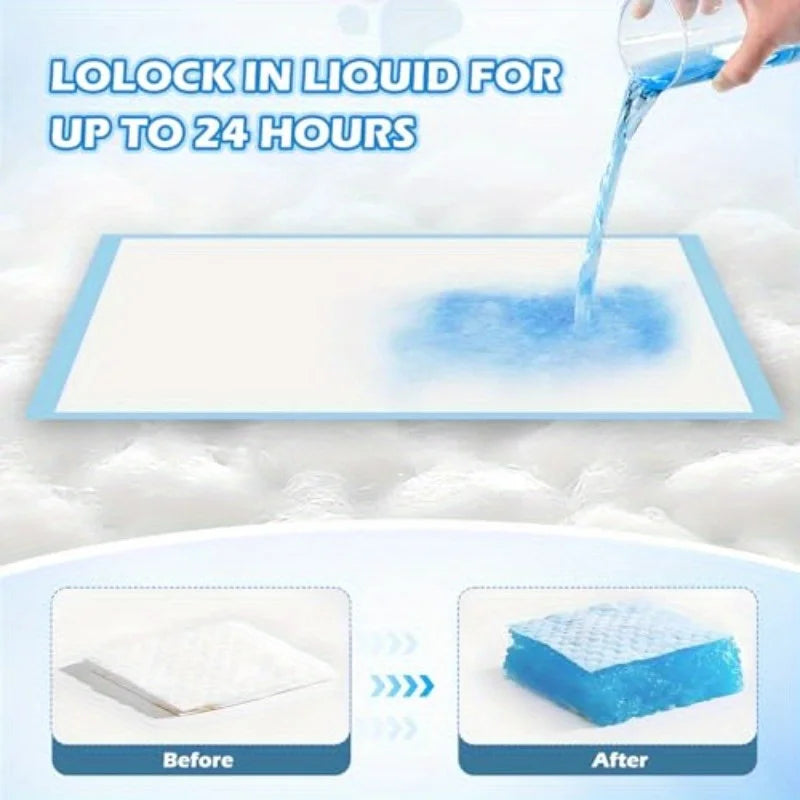 100Pcs Super Absorbent Potty Pads, Disposable Pet Urine Pads, Pads for Large Breeds Potty Training, Ideal for Dogs/Puppies/Cats During Travel