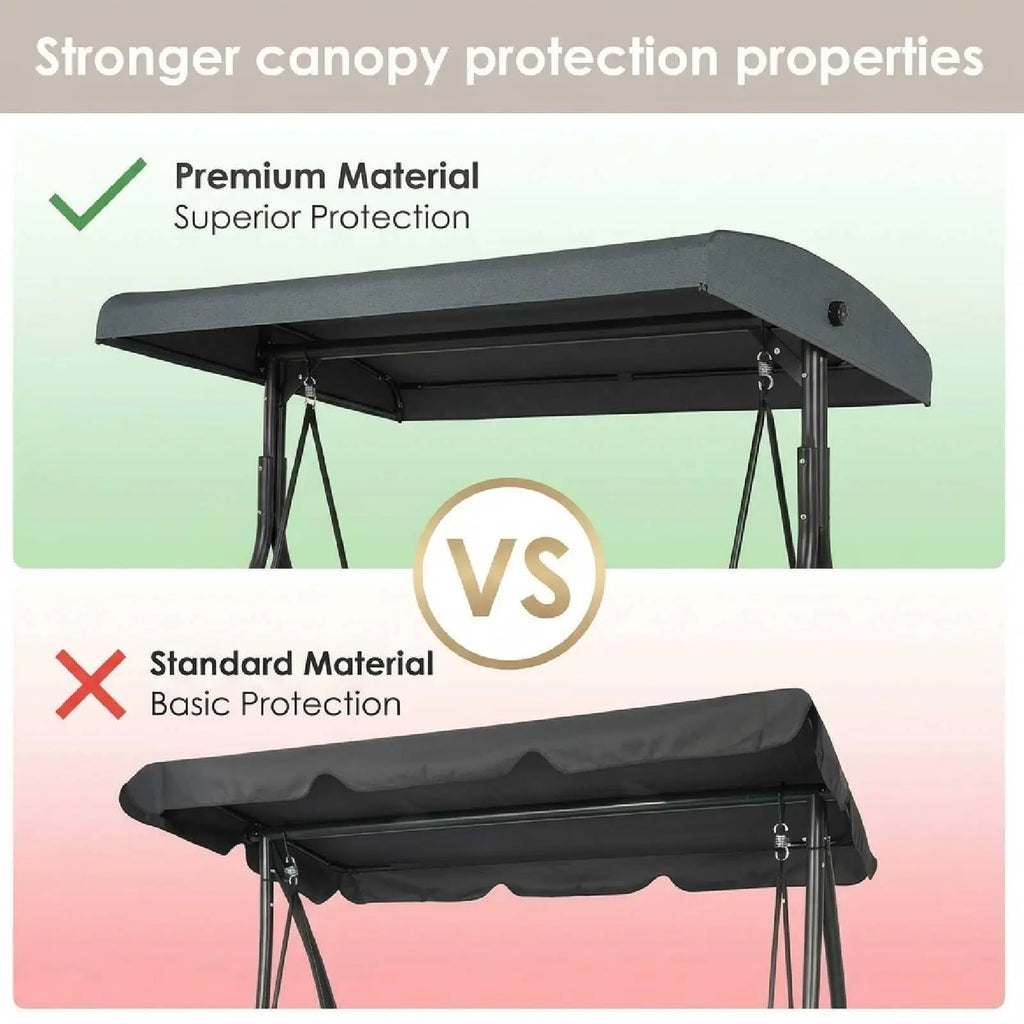 3-Seat Patio Swing with Adjustable Canopy & Backrest, Outdoor Porch Swing That Converts to Bed W/Thickened Removable Cushions & Up to 750LBS Capacity, For Porch, Backyard, Courtyard, Garden, Patio, Balcony, Poolside