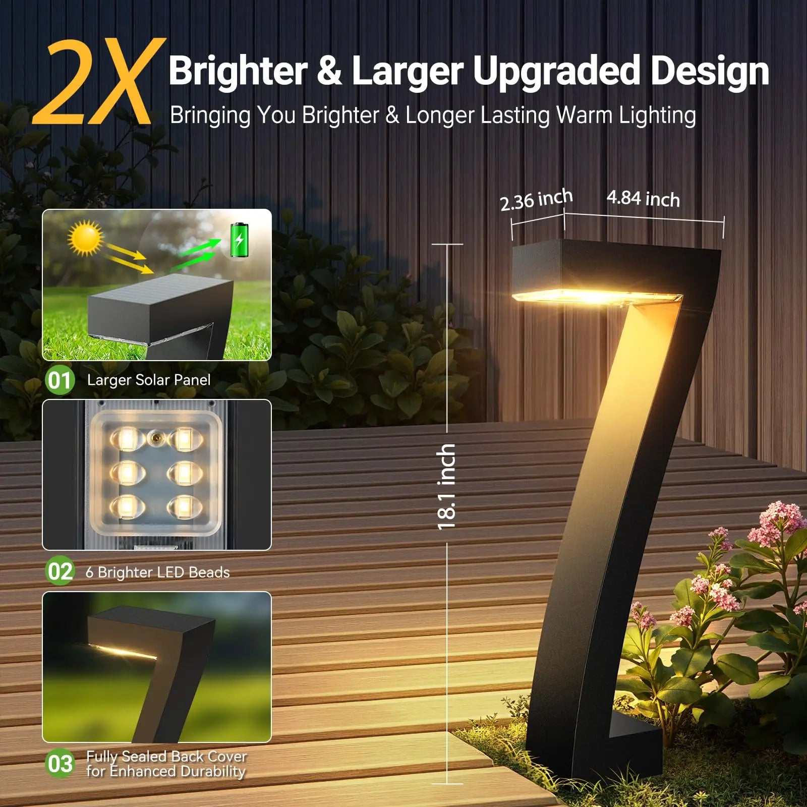 Upgraded Bright LED Solar Lights, Outdoor Pathway Lights, IP65 Waterproof Solar Garden Lights, Solar Lights for Yard/Driveway/Walkway.