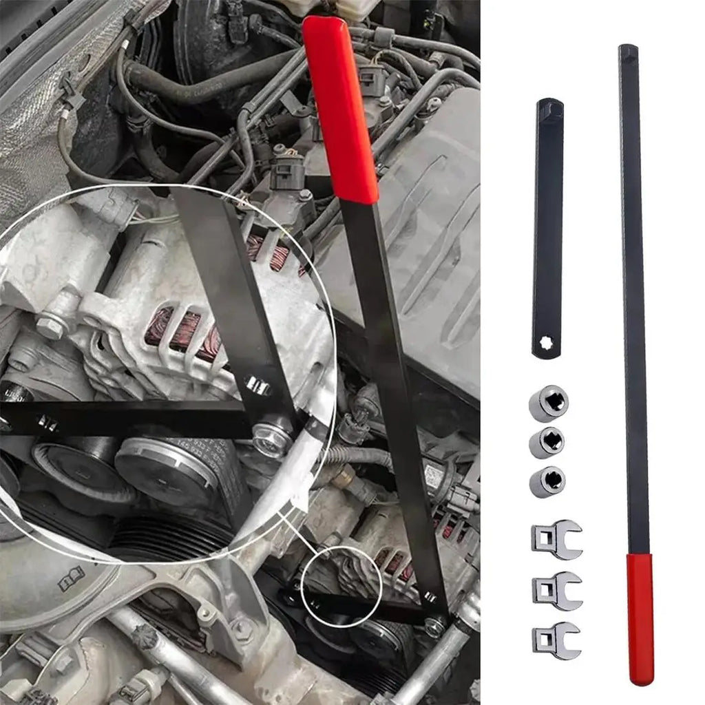 8pcs Serpentine Belt Tool Kit 8PCS Universal 3/8 1/2 Drive Adjust Tightener Wrench Set for Car Engine Repair with Multiple Sockets and Adapters
