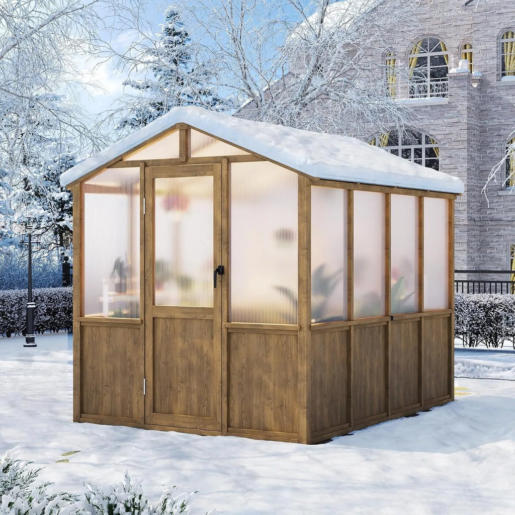 Nordivale 6x8ft Wooden Greenhouse Outdoor Cedar Wood Gazebo Walk-in Green House Kit Adjustable Roof Vent Lockable Door Heavy Duty for Backyard Garden Natural