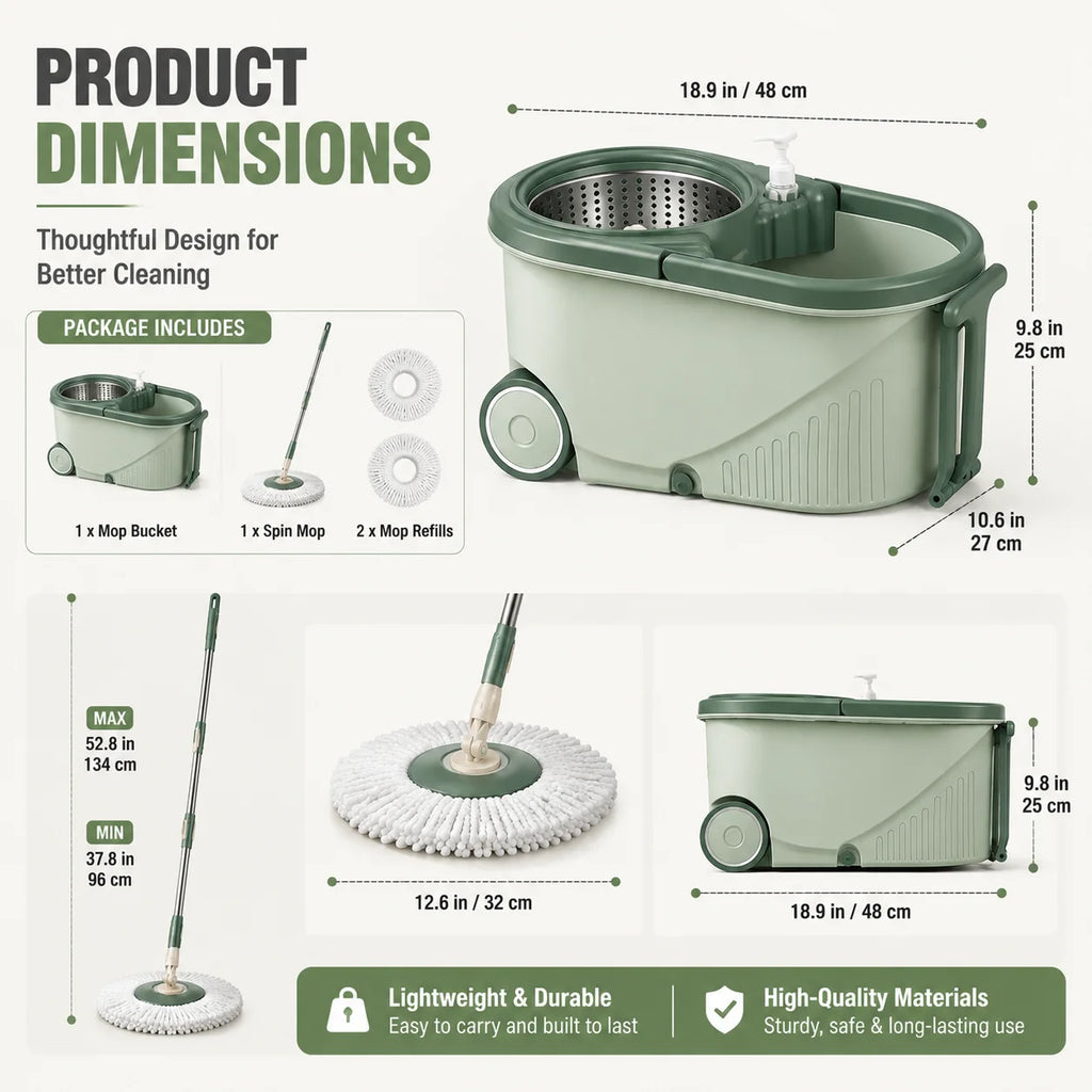 360 Spin Mop Bucket Set with Microfiber Mop Head, Self-Wringing Floor Mop System, Rotating Cleaning Bucket with Wheels for Kitchen Bathroom Home Floor Cleaning