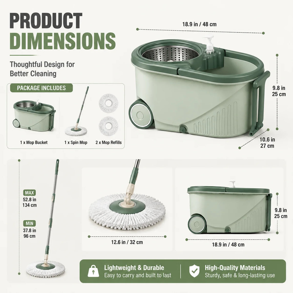 360 Spin Mop Bucket Set with Microfiber Mop Head, Self-Wringing Floor Mop System, Rotating Cleaning Bucket with Wheels for Kitchen Bathroom Home Floor Cleaning