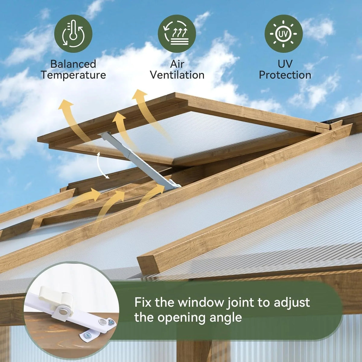 Nordivale 6x8ft Wooden Greenhouse Outdoor Cedar Wood Gazebo Walk-in Green House Kit Adjustable Roof Vent Lockable Door Heavy Duty for Backyard Garden Natural