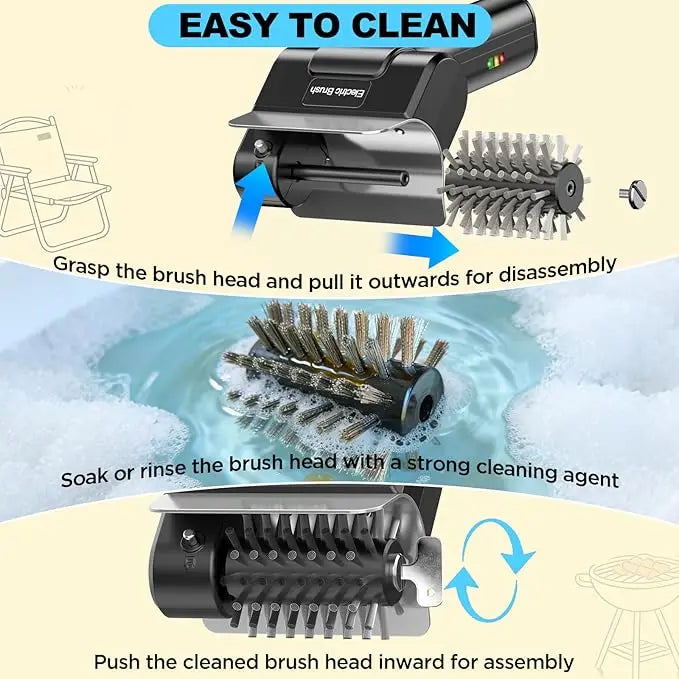 Cordless Rechargeable Electric Grill Cleaner, Powerful Rotating Scrubber for Porcelain, Cast Iron & Stainless Steel BBQ Grates
