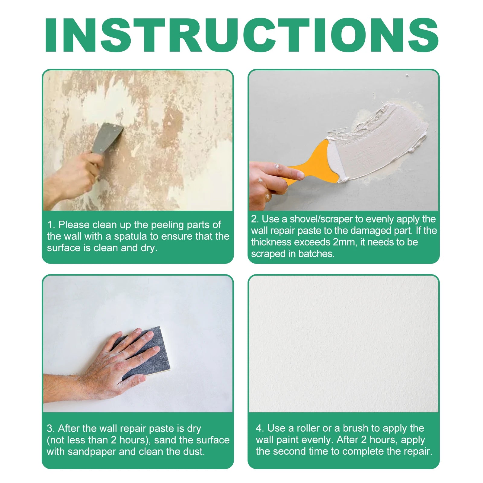 Jue-Fish Wall Repair Paste, Cover Stains And Repair Wall, Moisture Proof Cracks, Multi-Functional Repair Agent