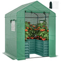 Greenhouse with Raised Garden Bed, Outdoor Greenhouse, Green