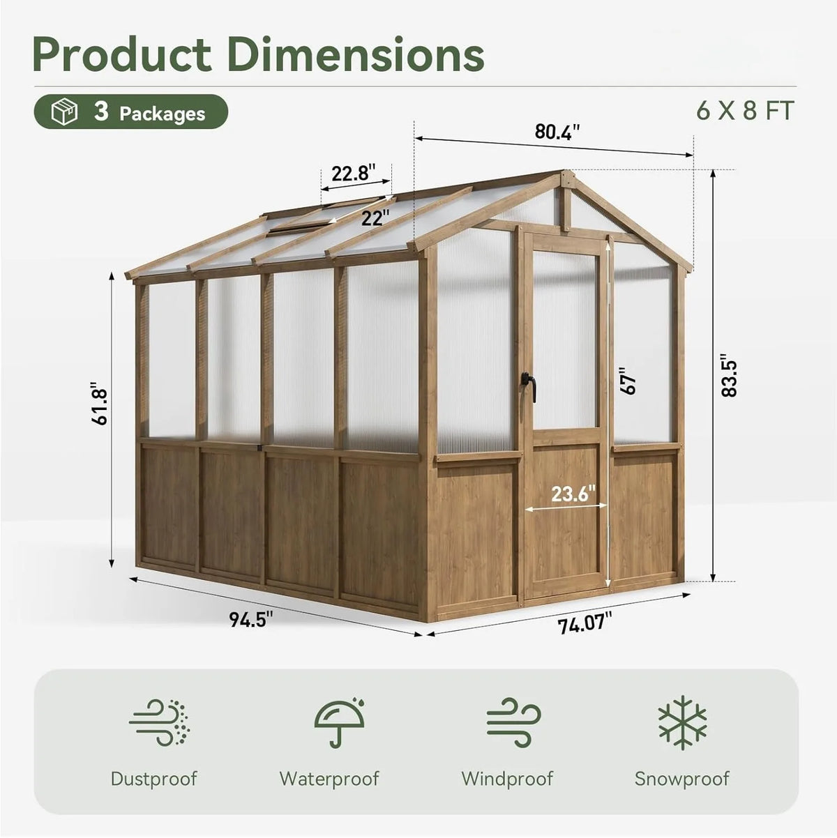 Nordivale 6x8ft Wooden Greenhouse Outdoor Cedar Wood Gazebo Walk-in Green House Kit Adjustable Roof Vent Lockable Door Heavy Duty for Backyard Garden Natural