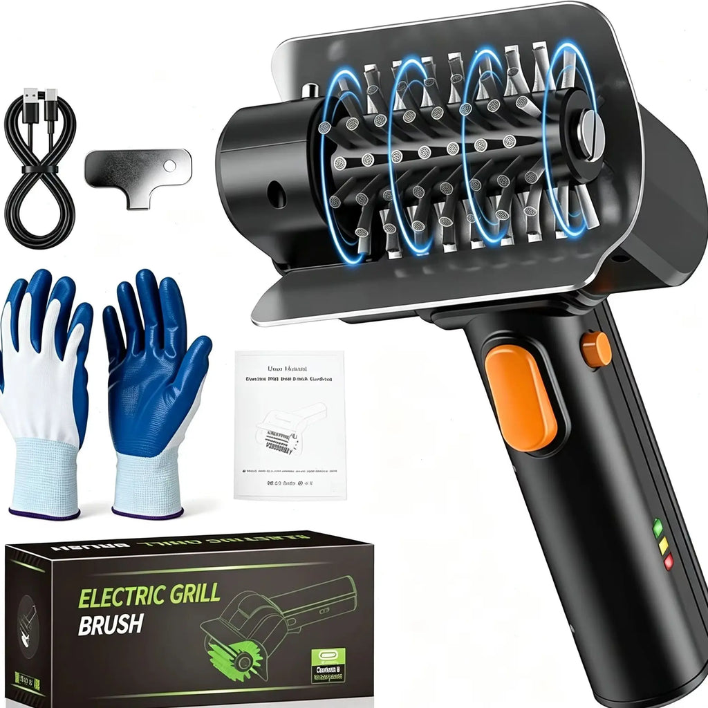 Cordless Rechargeable Electric Grill Cleaner, Powerful Rotating Scrubber for Porcelain, Cast Iron & Stainless Steel BBQ Grates