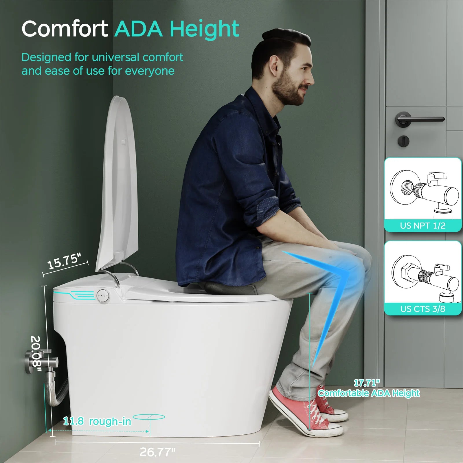 Toilet with Bidet Built In, Auto Deodorization, ADA Height 17.7", Heated Seat W/Foam Shield, Voice Control