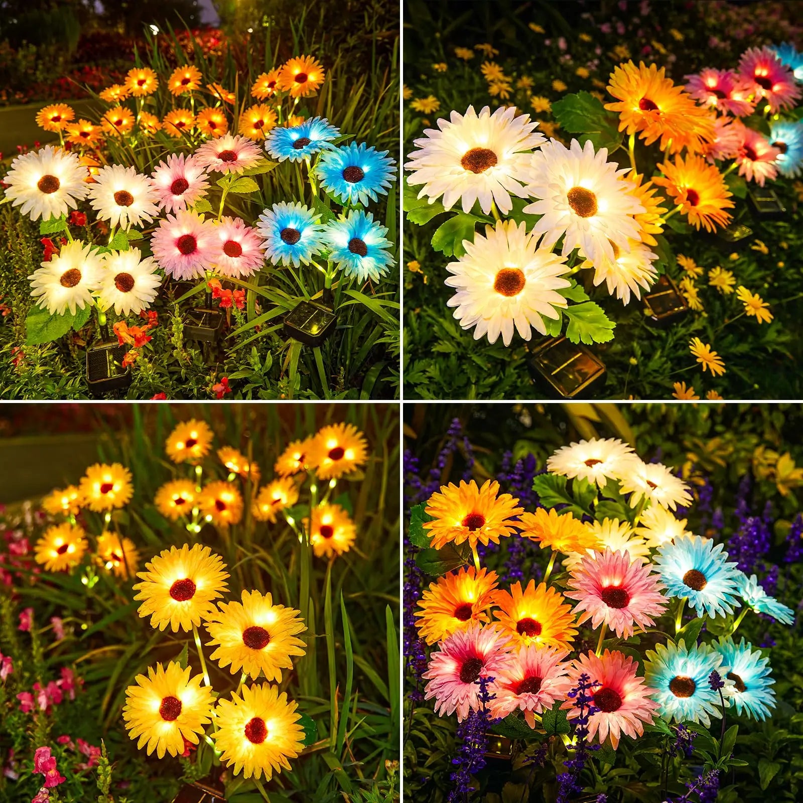 Solar Outdoor Garden Lights, 16 Glowing Daisy Flowers Solar Lights, Waterproof Solar Flower Lights for Yard Patio Pathway Decor