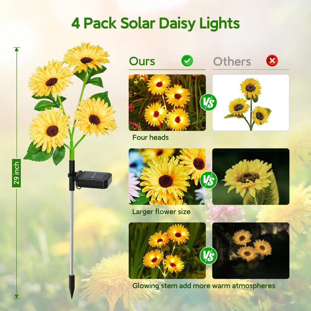 Solar Outdoor Garden Lights, 16 Glowing Daisy Flowers Solar Lights, Waterproof Solar Flower Lights for Yard Patio Pathway Decor