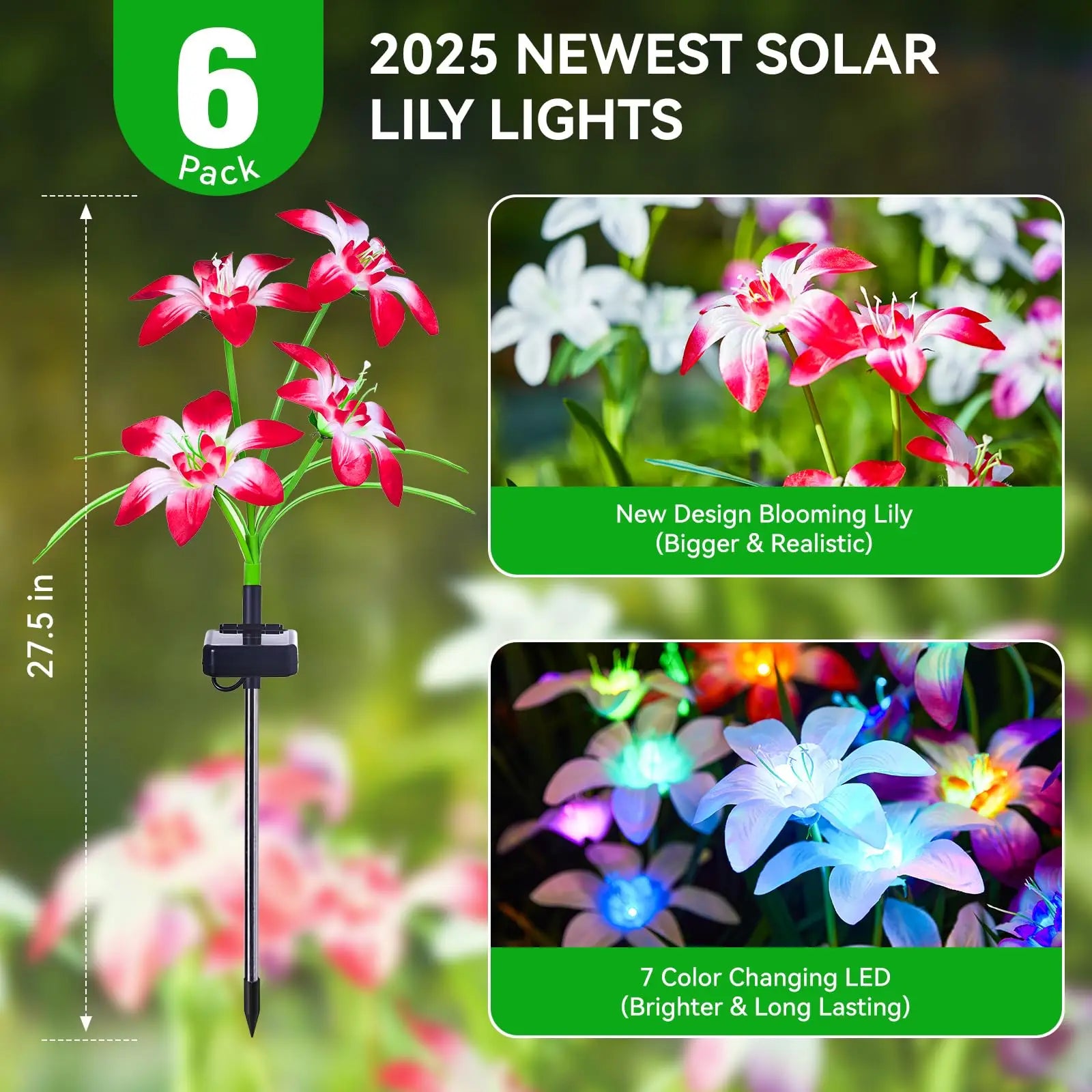 Solar Lily Flower Light, 7 Colors Changing Solar Lights, Waterproof Solar Pathway Landscape Lights, Outdoor Courtyard Garden Yard Decor