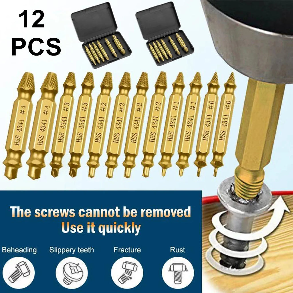 12PCS Damaged Screw Extractor Set Broken Bolt Stripped Screw Remover Drill Bit Tool Kit For Easy Bolt/Screw Removal