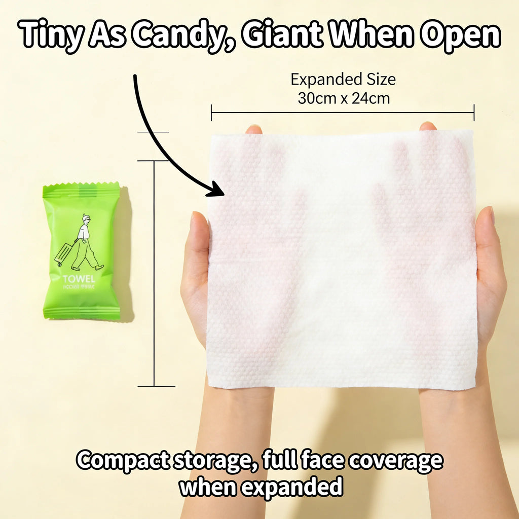 Compressed Candy Travel Towel, Disposable Thickened Cotton Face Towel, Individually Packed & Portable for Travel Camping