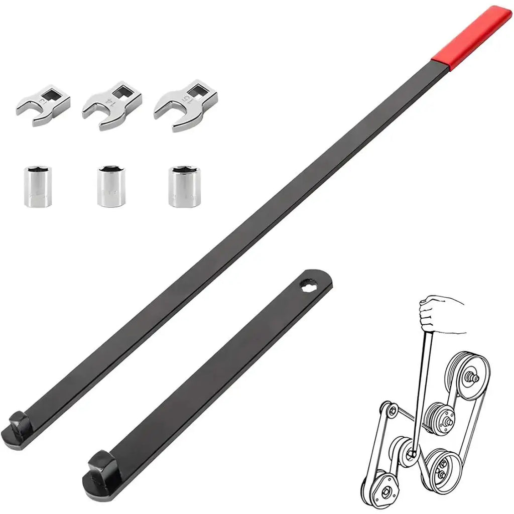 8pcs Serpentine Belt Tool Kit 8PCS Universal 3/8 1/2 Drive Adjust Tightener Wrench Set for Car Engine Repair with Multiple Sockets and Adapters