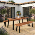 Patio Dining Table with Umbrella Hole, Outdoor Picnic Table for Backyard, Garden, Lawn, Farmhouse, Table Only