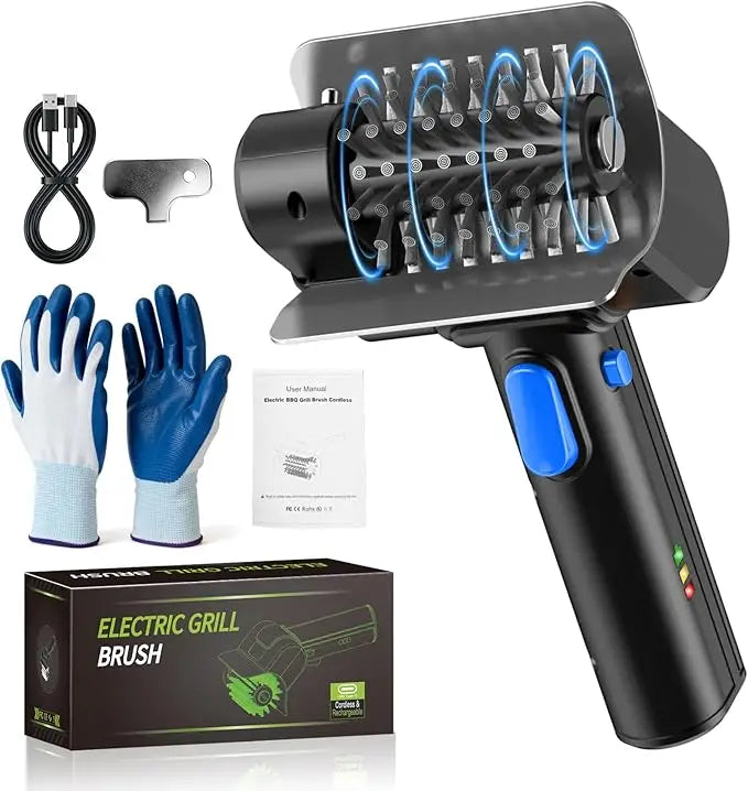 Cordless Rechargeable Electric Grill Cleaner, Powerful Rotating Scrubber for Porcelain, Cast Iron & Stainless Steel BBQ Grates