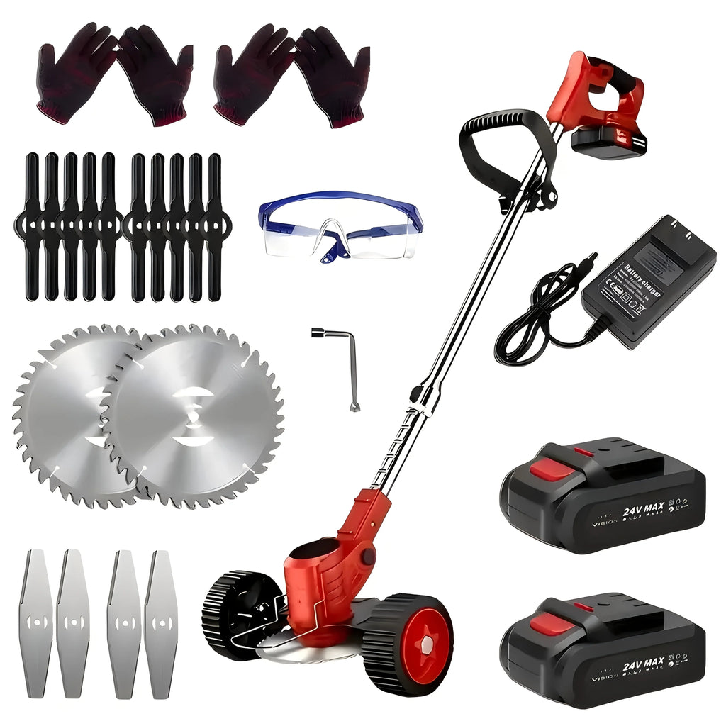 2025 latest small portable cordless electric lawn mower/weeding machine with 2 high-capacity lithium batteries and 3 blades, man