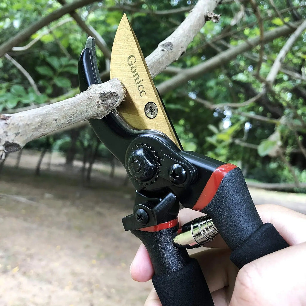 GONICC Ultra Sharp Steel Pruning Shears - Cuts 3X Easier, Weak Hand Arthritis Clippers, Rust-Resistant Titanium Coated Pruner, Effortless use.