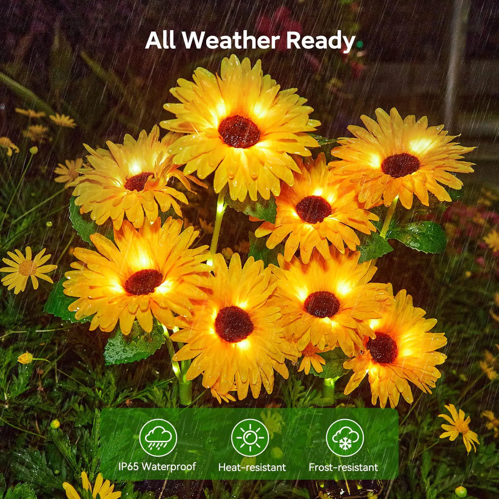 Solar Outdoor Garden Lights, 16 Glowing Daisy Flowers Solar Lights, Waterproof Solar Flower Lights for Yard Patio Pathway Decor