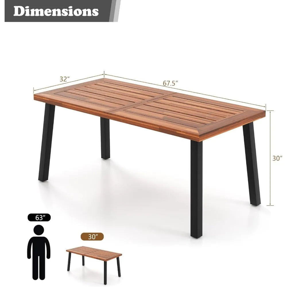 Patio Dining Table with Umbrella Hole, Outdoor Picnic Table for Backyard, Garden, Lawn, Farmhouse, Table Only