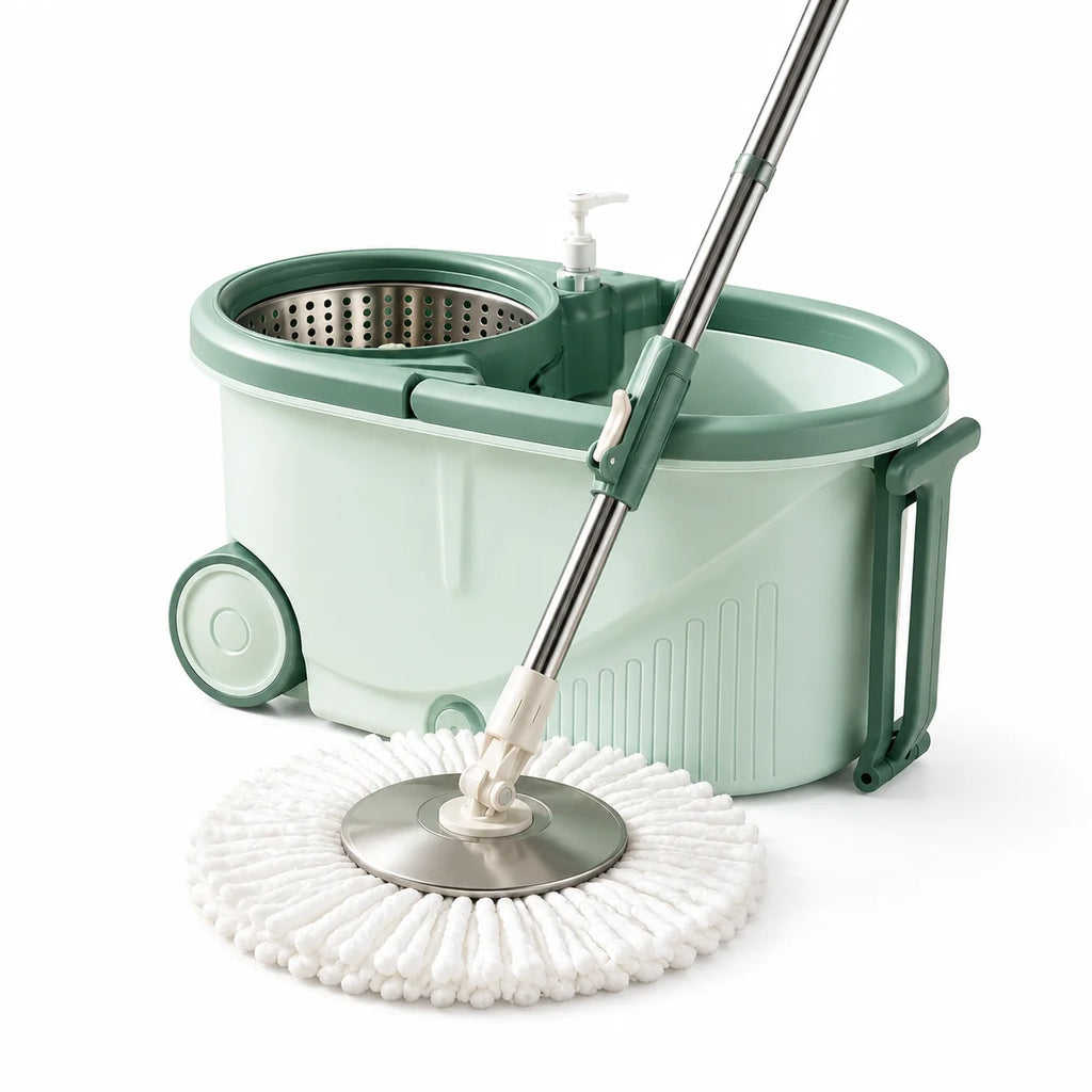 360 Spin Mop Bucket Set with Microfiber Mop Head, Self-Wringing Floor Mop System, Rotating Cleaning Bucket with Wheels for Kitchen Bathroom Home Floor Cleaning