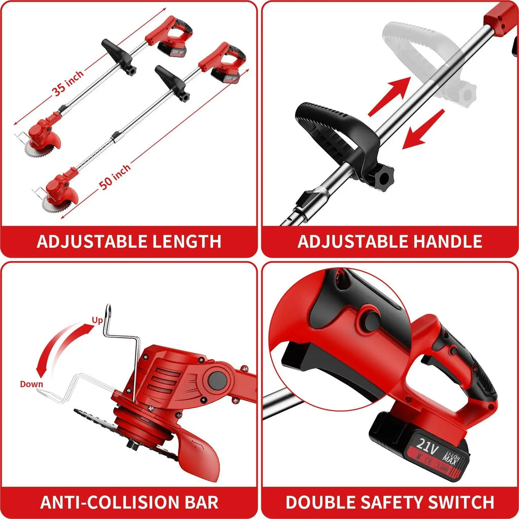 2025 latest small portable cordless electric lawn mower/weeding machine with 2 high-capacity lithium batteries and 3 blades, man
