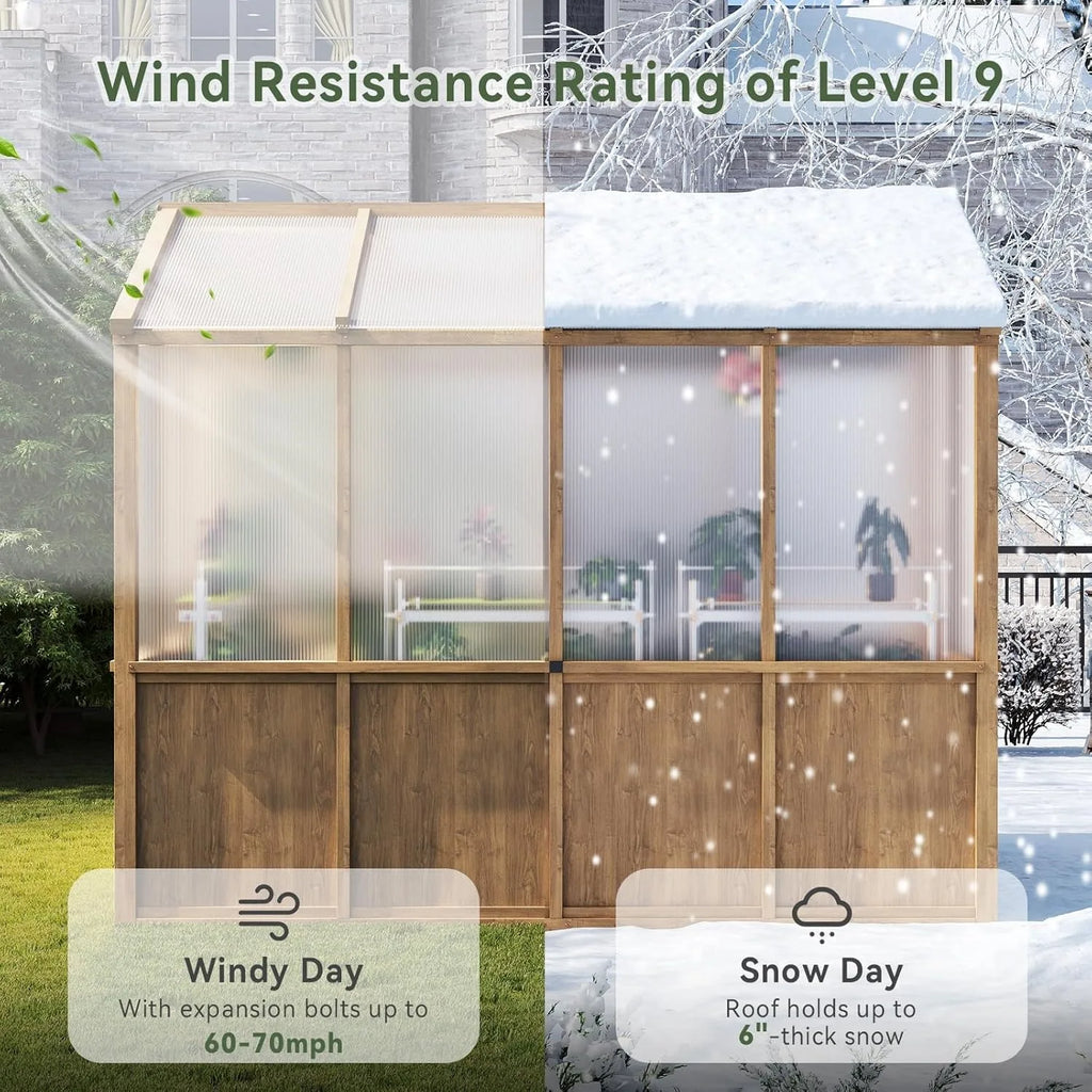 Nordivale 6x8ft Wooden Greenhouse Outdoor Cedar Wood Gazebo Walk-in Green House Kit Adjustable Roof Vent Lockable Door Heavy Duty for Backyard Garden Natural