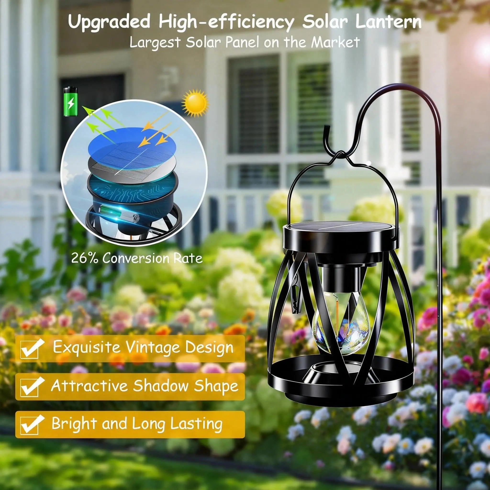 Solar Lanterns Outdoor Hanging 2 Pack, Upgraded Bright Solar Lantern Lights, Outdoor Waterproof, Solar Lanterns Shines Over 12Hrs