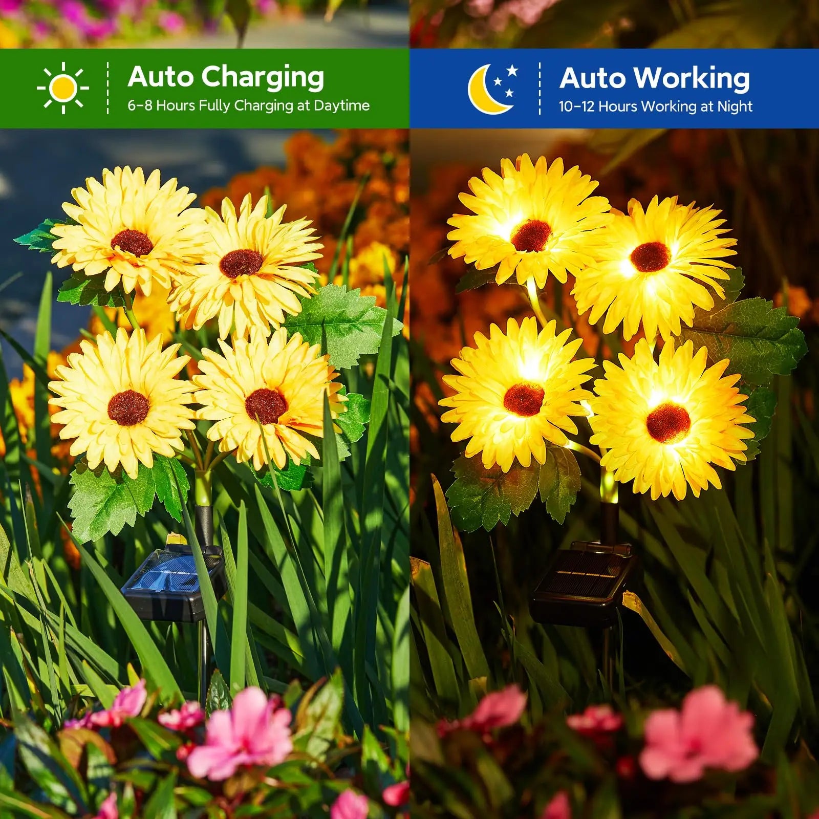 Solar Outdoor Garden Lights, 16 Glowing Daisy Flowers Solar Lights, Waterproof Solar Flower Lights for Yard Patio Pathway Decor