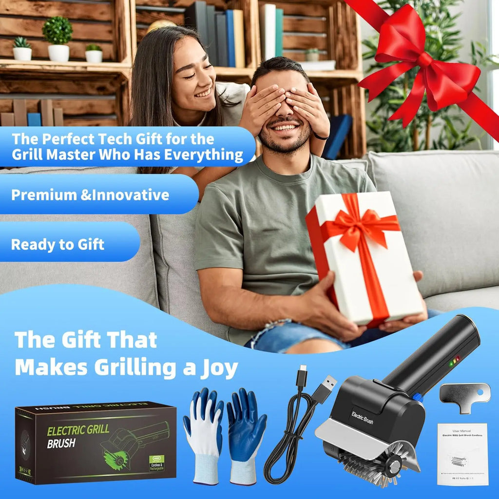 Cordless Rechargeable Electric Grill Cleaner, Powerful Rotating Scrubber for Porcelain, Cast Iron & Stainless Steel BBQ Grates