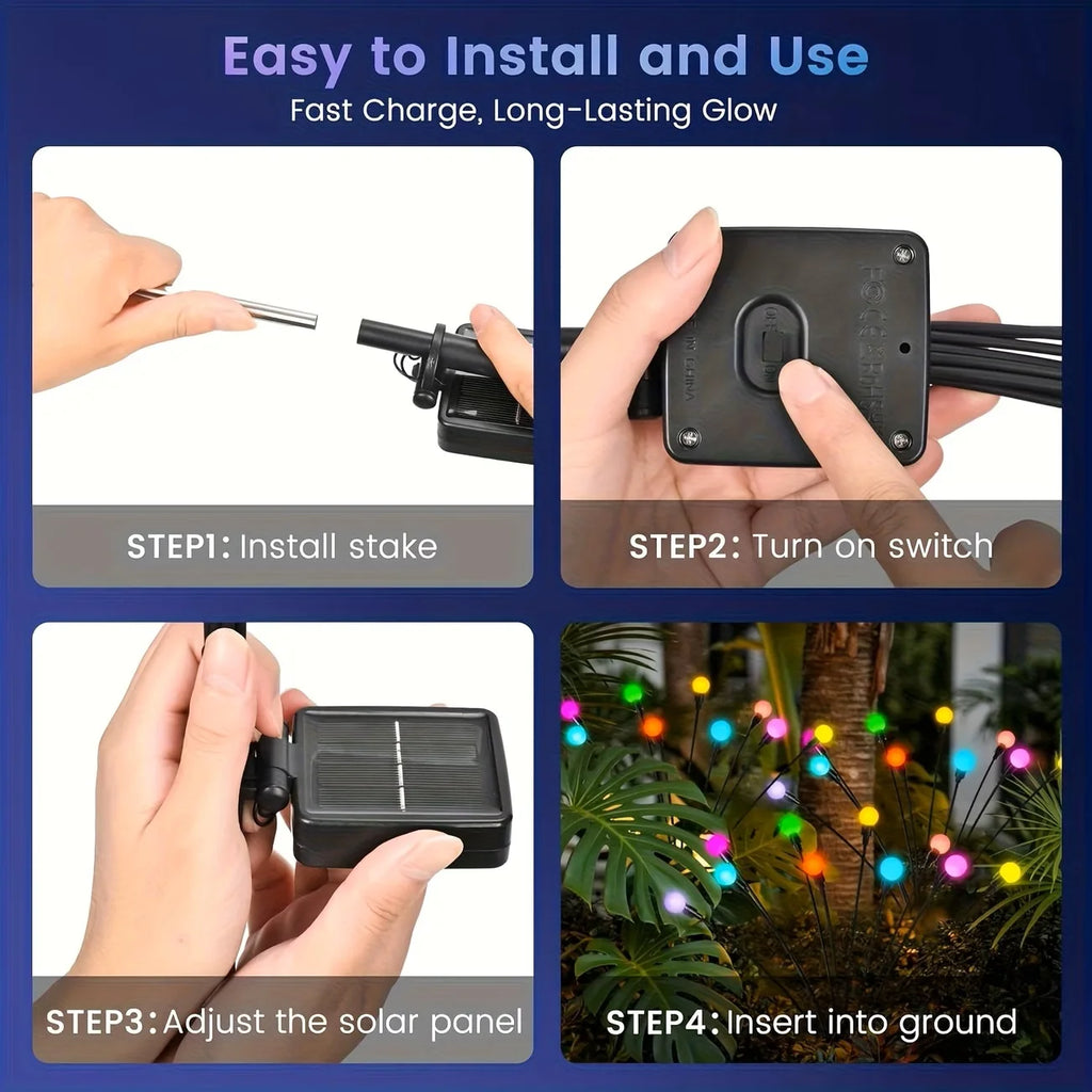 LED Solar Garden Lights Powered Firefly Lights Outdoor Waterproof Vibrant Garden Lights for Patio Pathway Decoration