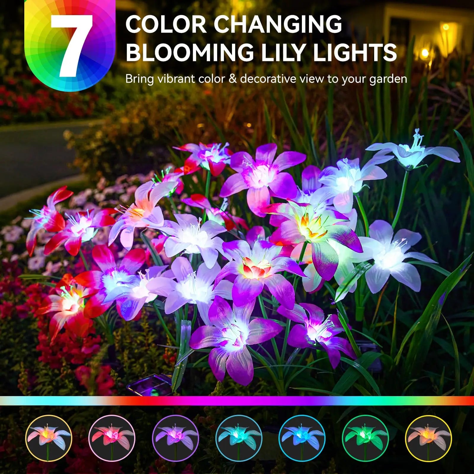 Solar Lily Flower Light, 7 Colors Changing Solar Lights, Waterproof Solar Pathway Landscape Lights, Outdoor Courtyard Garden Yard Decor