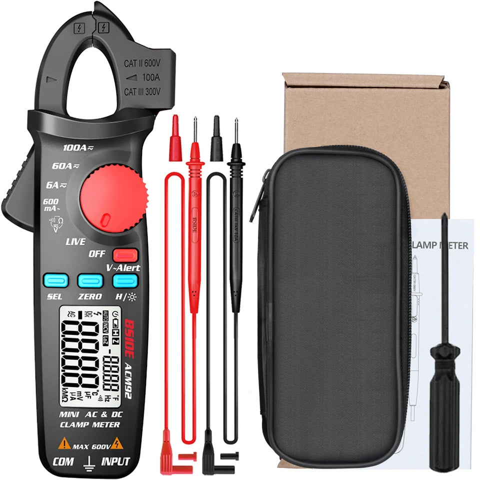 Digital Clamp Meter, Multimeter BSIDE ACM92 DC AC Current, 100A 0.1/1mA, Car repair Ammeter voltage Ohm Hz NCV Continuity Tester