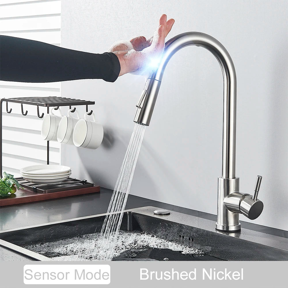 Kitchen Sink Faucet With Touch Sensor, Pull Down Sprayer, Single Handle
