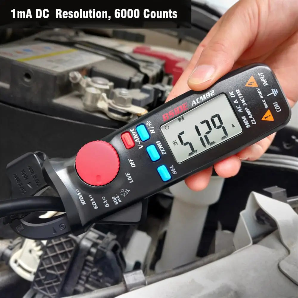 Digital Clamp Meter, Multimeter BSIDE ACM92 DC AC Current, 100A 0.1/1mA, Car repair Ammeter voltage Ohm Hz NCV Continuity Tester