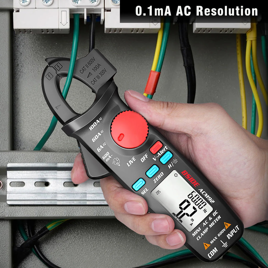 Digital Clamp Meter, Multimeter BSIDE ACM92 DC AC Current, 100A 0.1/1mA, Car repair Ammeter voltage Ohm Hz NCV Continuity Tester